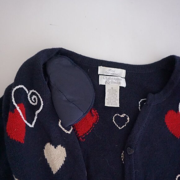 Vintage Christopher & Banks Navy Heart Button Front Knit Short Sleeve Cardigan S - Picture 10 of 10